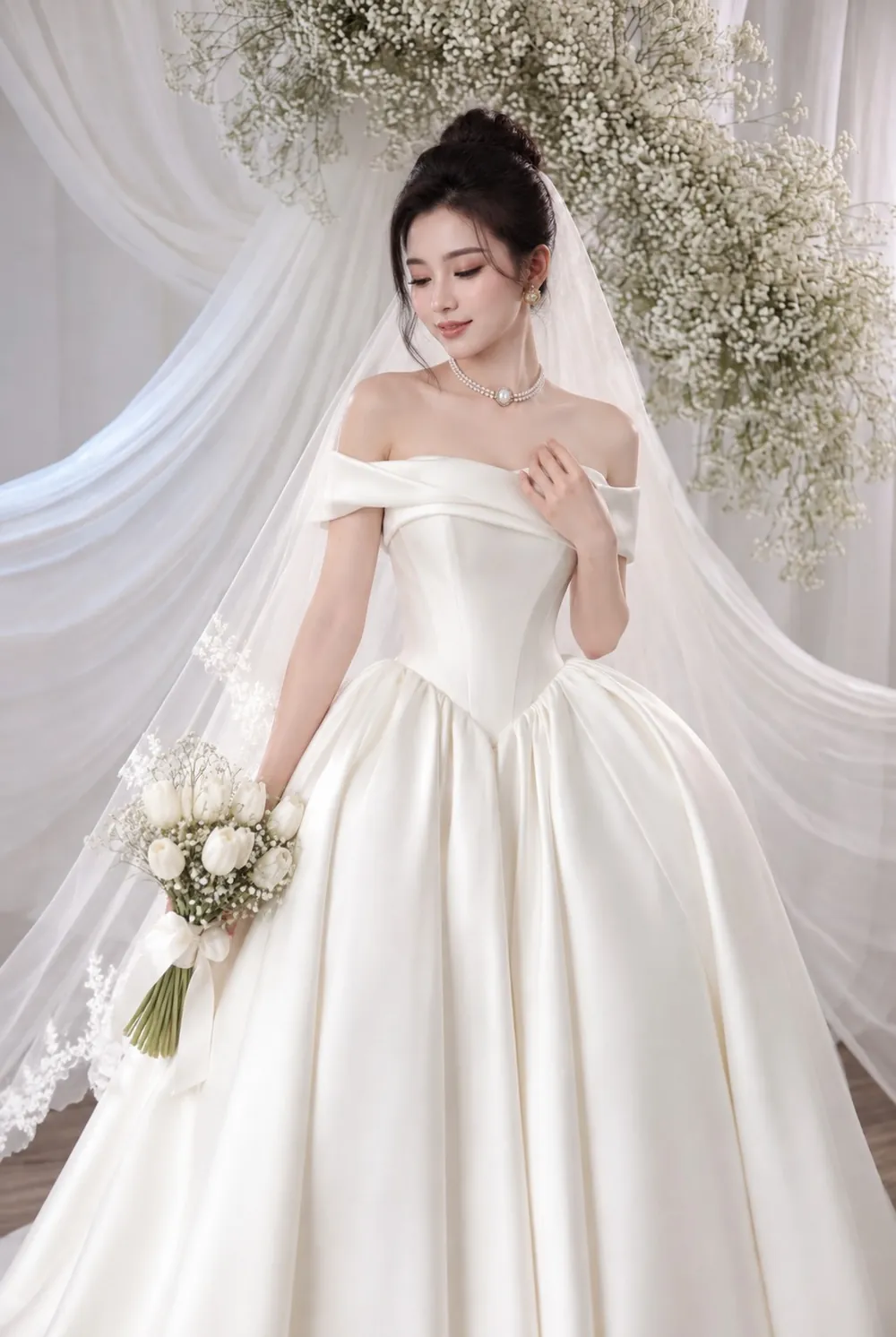 Cô dâu mặc váy soiree trong kho mẫu của Maka
